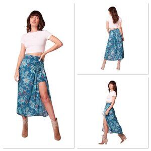NWT Band Of The Free Large In Floral Print Boho Teal Red Aqua Maxi Skirt